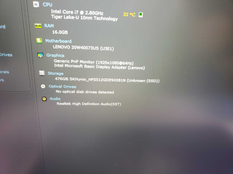 Lenovo ThinkPad T15 intel i7-1165G7 @ 2.8GHz / 16GB Ram / 512GB M.2
