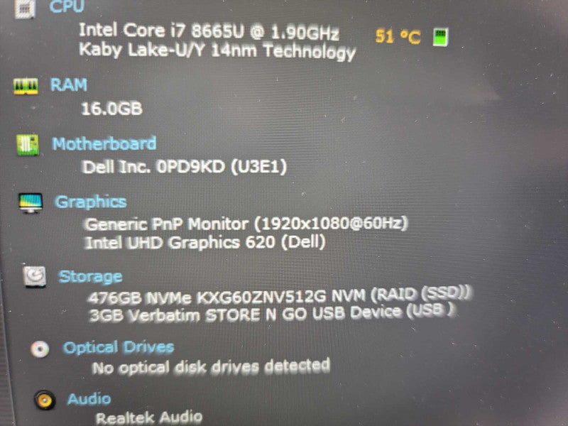 Dell Latitude 5400 i7-8665U @ 1.90GHz, 16GB DDR4, 500GB SSD