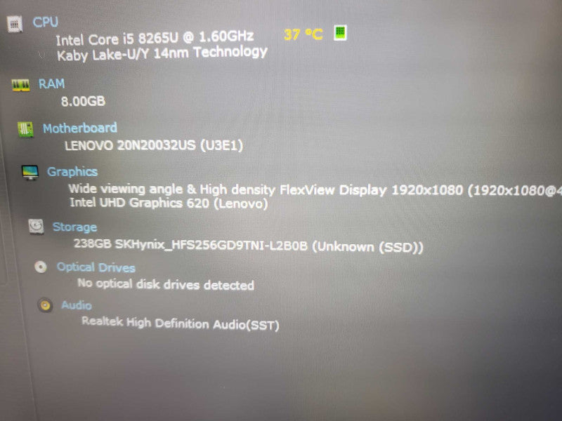Lenovo ThinkPad T490 intel i5-8265U @ 1.60GHz / 8.0GB Ram / 256GB M.2