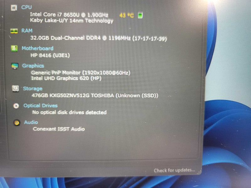 HP ProBook 650 G4 i7-8650u @1.90GHZ, 32GB DDR4, 500GB SSD