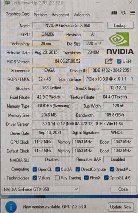 EVGA GeForce GTX 950 02G-P4-2951-KR 2GB SC Graphics Card )