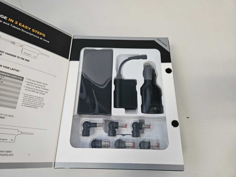 Targus Laptop Travel Charger with USB Fast Charging Port (APM32US) Q)