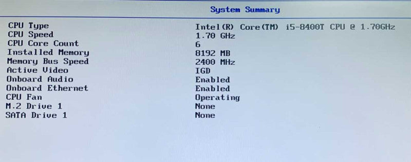 Lenovo ThinkCentre m720q Tiny PC i5-8400T 1.70Ghz 8Gb RAM No SSD Q=