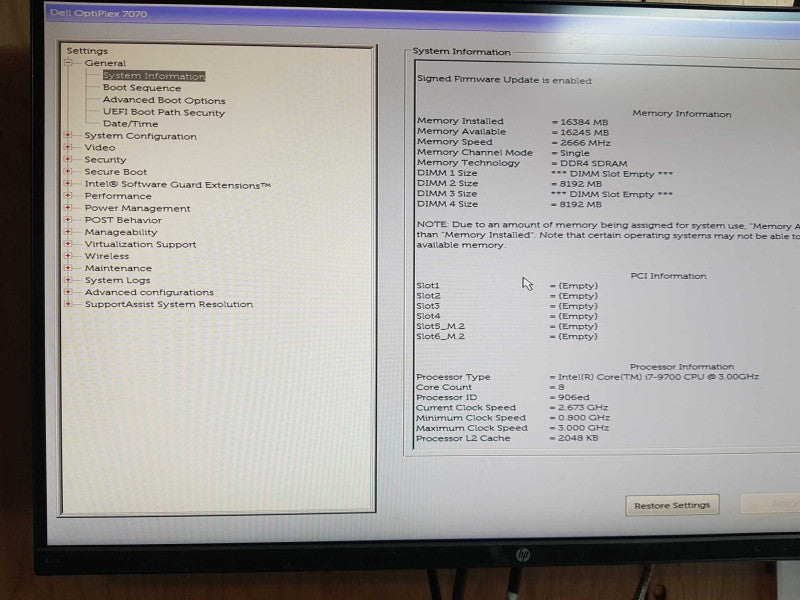 Dell Optiplex 7070 Tower - Intel i7-9700 @ 3.00 GHZ 16GB DDR4