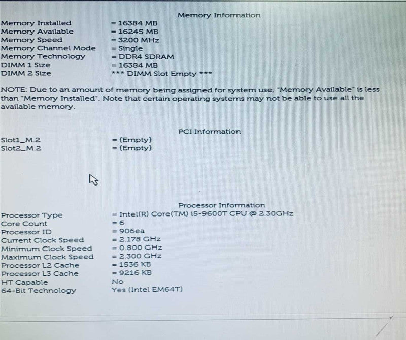 Dell Optiplex 5070 USFF, Intel i5-9600T 2.30GHz, 16GB DDR4 RAM, No SSD =