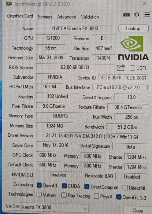 Nvidia Quadro FX3800 1GB GDDR3 Dual DisplayPort / DVI PCI-e Graphics Card )