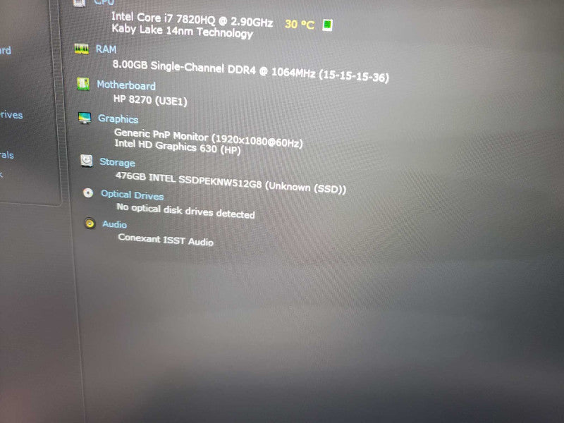 HP ZBook G4 Workstation intel i7-7820HQ @ 2.90GHz / 8GB Ram / 512GB M.2