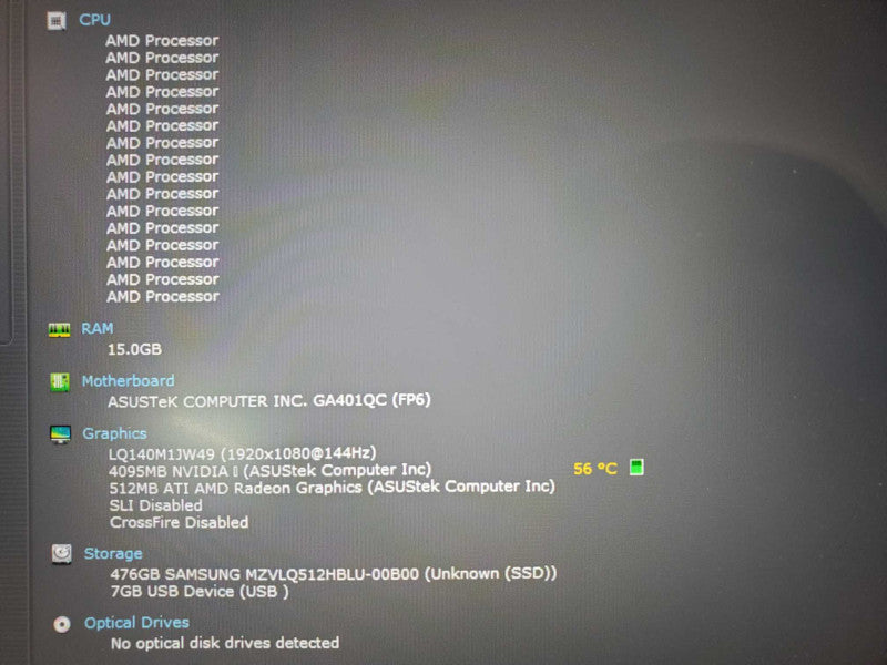 Asus ROG G14 Ryzen 7-5800HS @ 3.2GHz 16GB DDR4 500GB Nvme Nvidia RTX 3050 4GB (