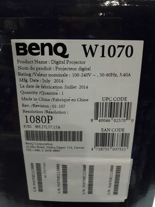 BenQ DLP HD 1080p Projector (W1070) - 3D Home Theater Projector new in Box &