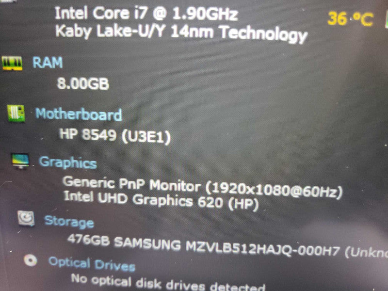 HP EliteBook 850 G6 intel i7-8665U @ 1.90GHz / 8GB Ram / 512GB M.2