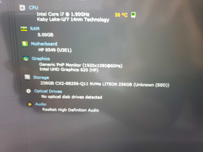 HP EliteBook 850 G6 intel i7-8665U @ 1.90GHz / 8GB Ram / 265GB M.2