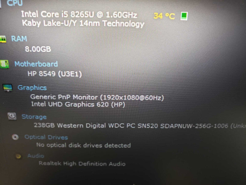 HP EliteBook 840 G6 Core i5-8265U @ 1.6GHz 8GB DDR4 250GB SSD M.2