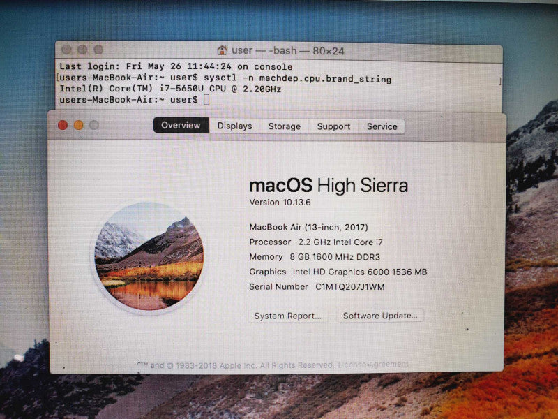 MacBook Air 2017 Core i7-5650U @ 2.2GHz 8GB DDR3 250GB SSD 13\\" (