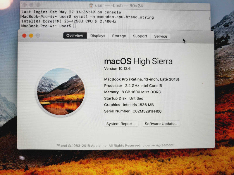 MacBook Pro 2013 Core i5-4258U @ 2.4GHz 8GB DDR3 120GB SSD 13\\" (