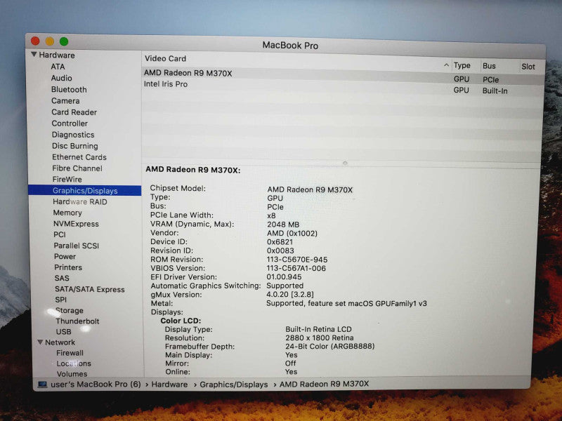 MacBook Pro 2015 Core i7-4870HQ @ 2.2GHz 16GB DDR3 250GB SSD M370x 2GB 15\\" (