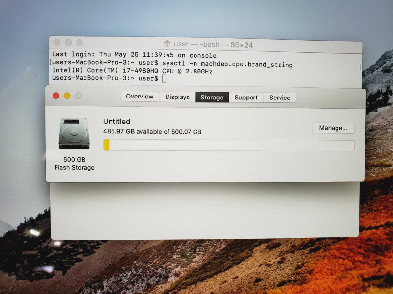 MacBook Pro 2015 Core i7-4870HQ @ 2.2GHz 16GB DDR3 250GB SSD M370x 2GB 15\\" (