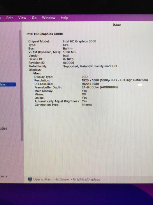 Apple iMac 21.5\\" Late 2015 Intel Core i5-5250U @ 1.60 GHz 8 GB RAM 1 TB HDD