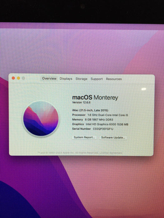Apple iMac 21.5\\" Late 2015 Intel Core i5-5250U @ 1.60 GHz 8 GB RAM 1 TB HDD
