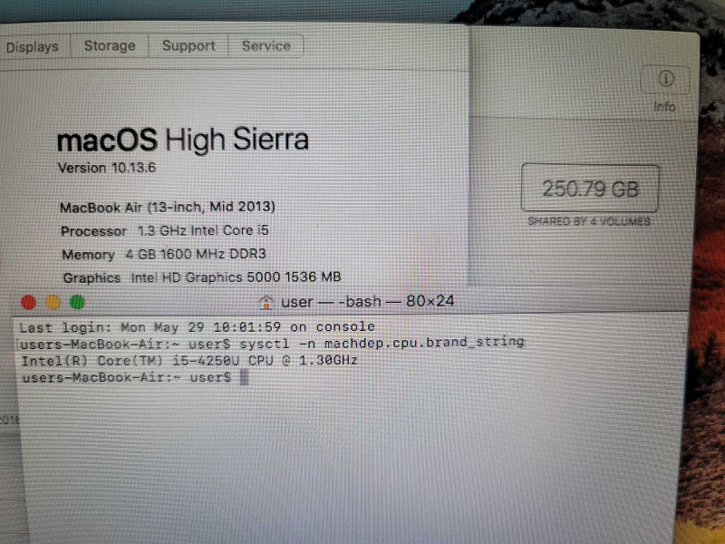 MacBook Air 2013 13\\", i5-4250U@ 1.30GHz, 4GB DDR3, 256GB SSD