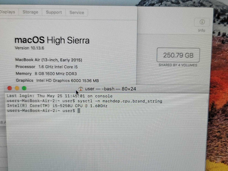 MacBook Air 2015 13\\" i5-5250U @ 1.60GHz, 8GB DDR3, 256GB SSD