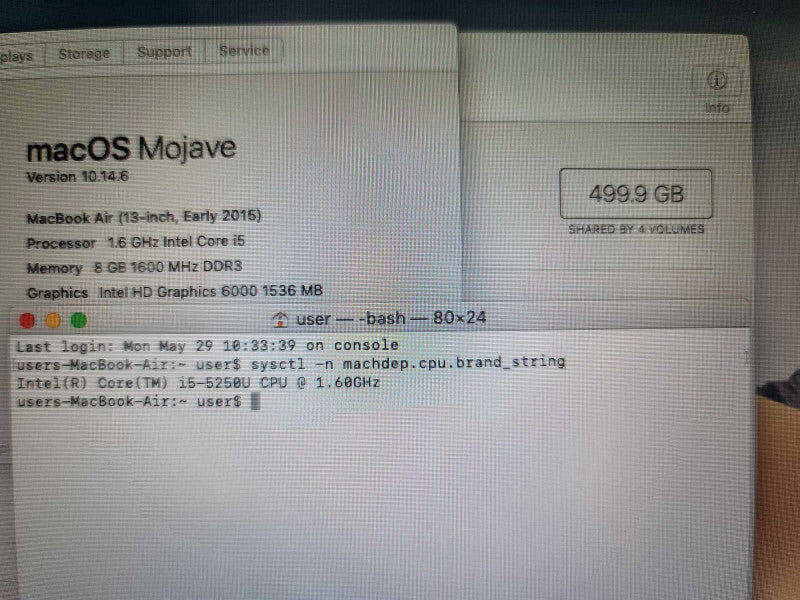 MacBook Air 2015 13\\" i5-5250U @ 1.60GHz, 8GB DDR3, 500GB SSD