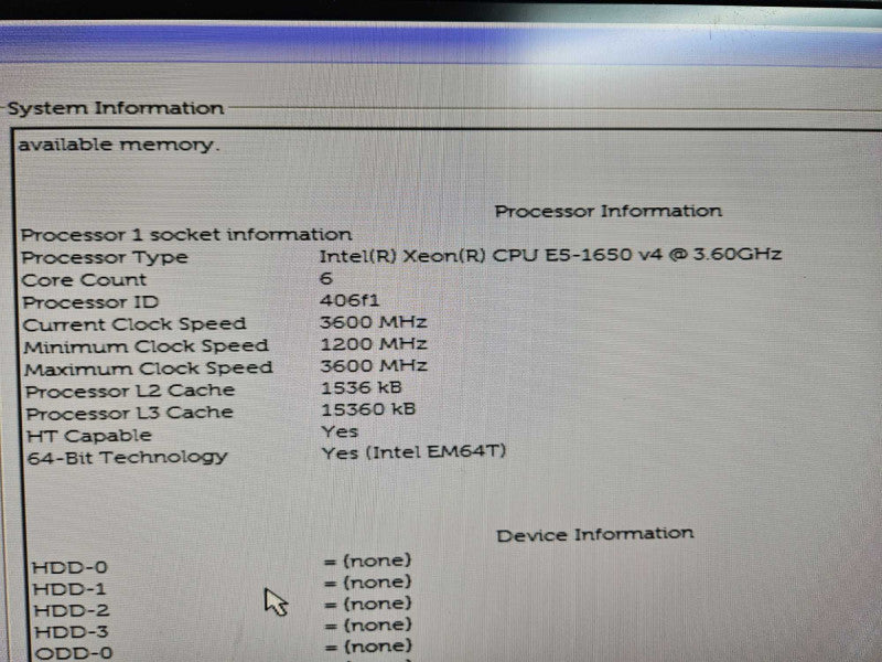 Dell Precision 5810 Xeon E5-1650 v4 @ 3.60 GHz Quadro K4200 NO RAM
