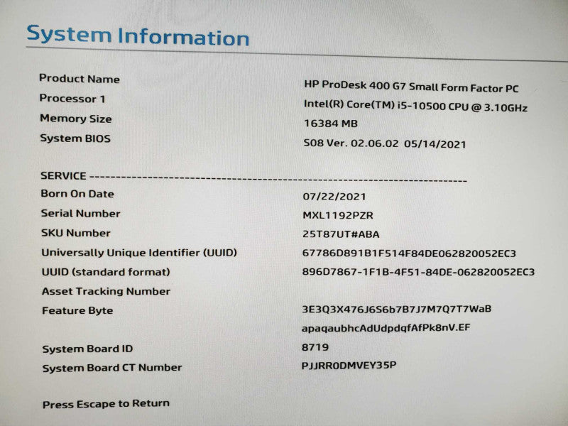 HP ProDesk 400 G7 Core i5-10500 @ 3.1GHz 16GB DDR4 500GB SSD (