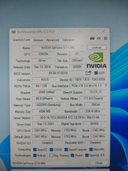 ASUS ROG Matrix NVIDIA GeForce GTX 980 4GB GDDR5 GPU Graphics Card