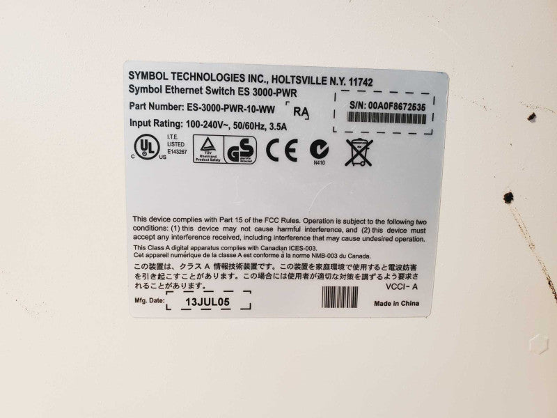 Symbol ES-3000-PWR-10-WW PoE Ethernet Switch ES 3000-PWR (