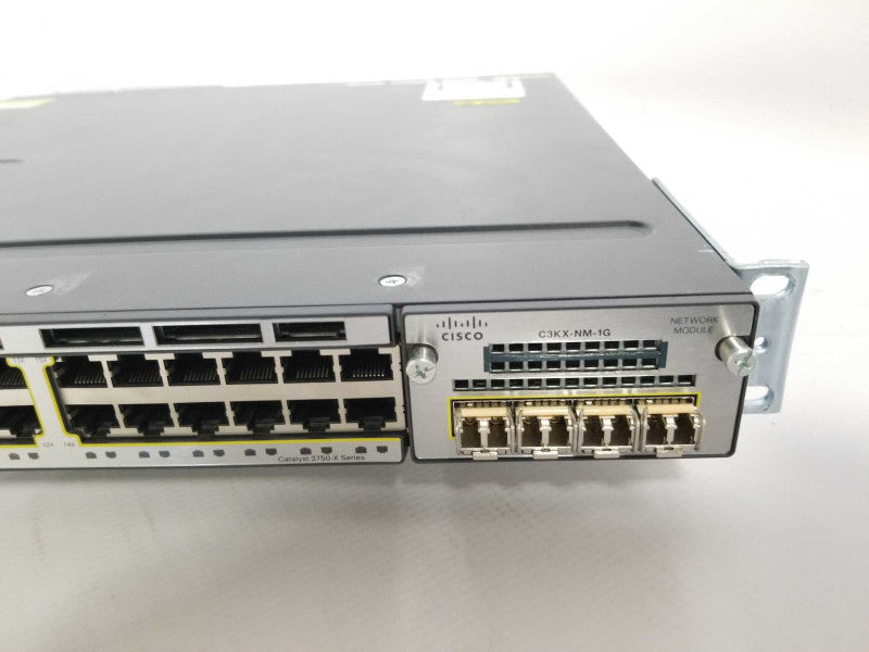 Cisco WS-C3750X-24T-E 24 Port Gig Switch w/  C3KX-NM-1G Module and 2x PSU Q_