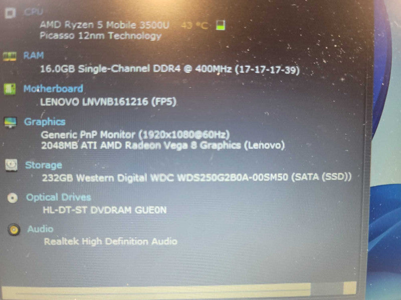 Lenovo IdeaPad L340 Ryzen 5-3500U, 16GB DDR4, 256GB SSD **READ Î²
