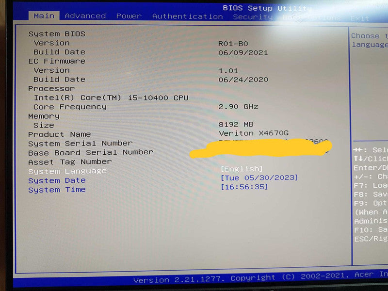 Acer Veriton X4670G - Intel i5-10400 @ 2.90 GHZ 8GB DDR4 Q