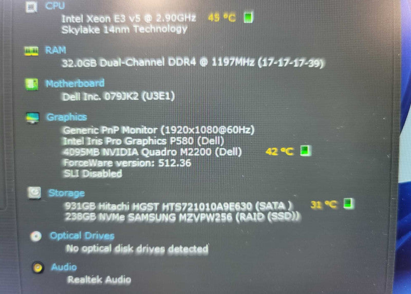 Dell Precision 7520Xeon E3 v5, NVIDIA Quadro M2200, 32GB DDR4, 256GB + 1 TB  Î²