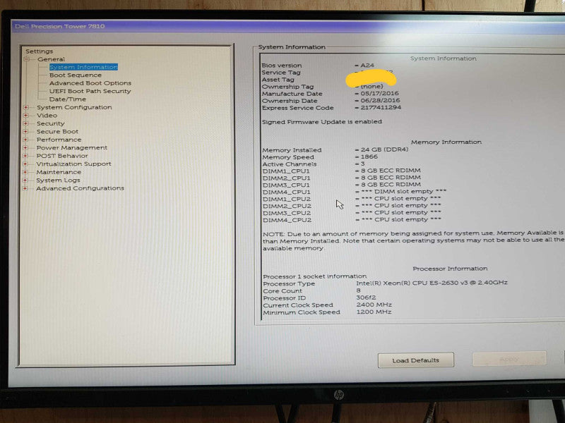Dell Precision Tower 7810 - Intel Xeon E5-2630 v3 8core @ 2.40 GHZ, 24GB DDR4 Q