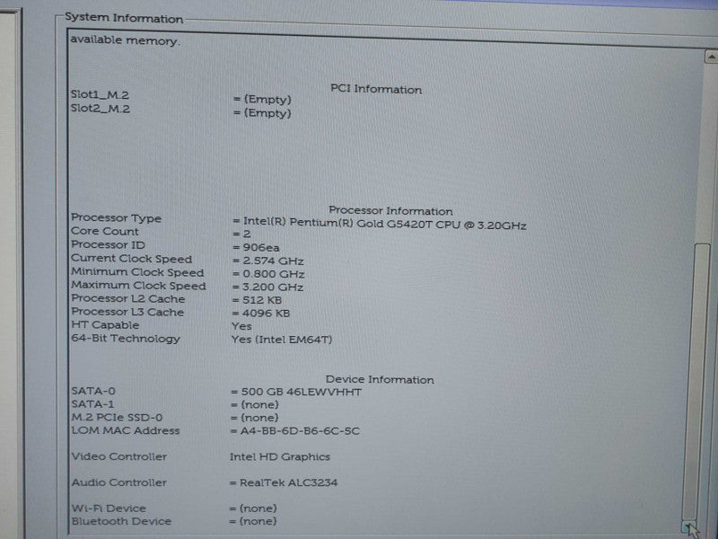 Dell OptiPlex 3070 Mini PC Pentium Gold G5420T 3.20GHz  8GB RAM 500 HDD Q