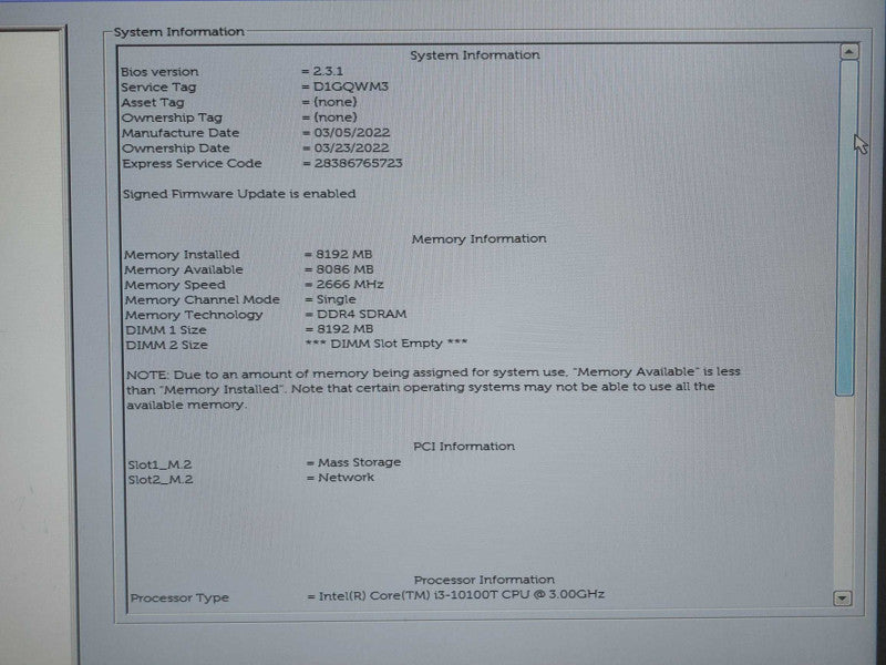 Dell Optiplex 3080 Core i3-10100 @ 3.6GHz 8GB DDR4 M.2 256GB