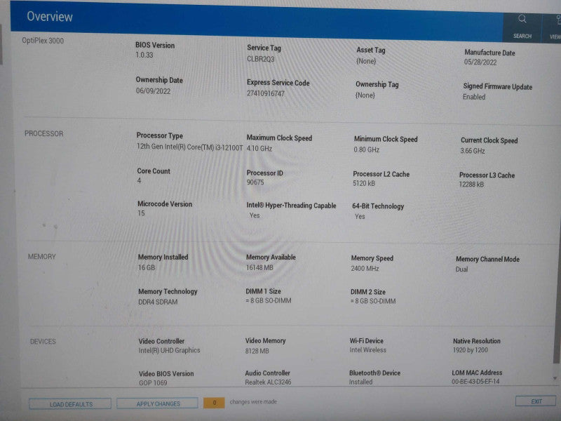 Dell OptiPlex 3000 256GB SSD, 12th Gen Intel Core i3-12100T, 2.60GHz,16GB RAM