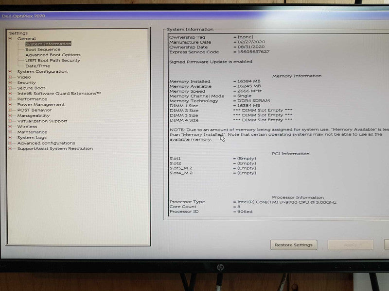Dell OptiPlex 7070 SFF - Intel i7-9700 @ 3.0GHz 16GB DDR4 Q