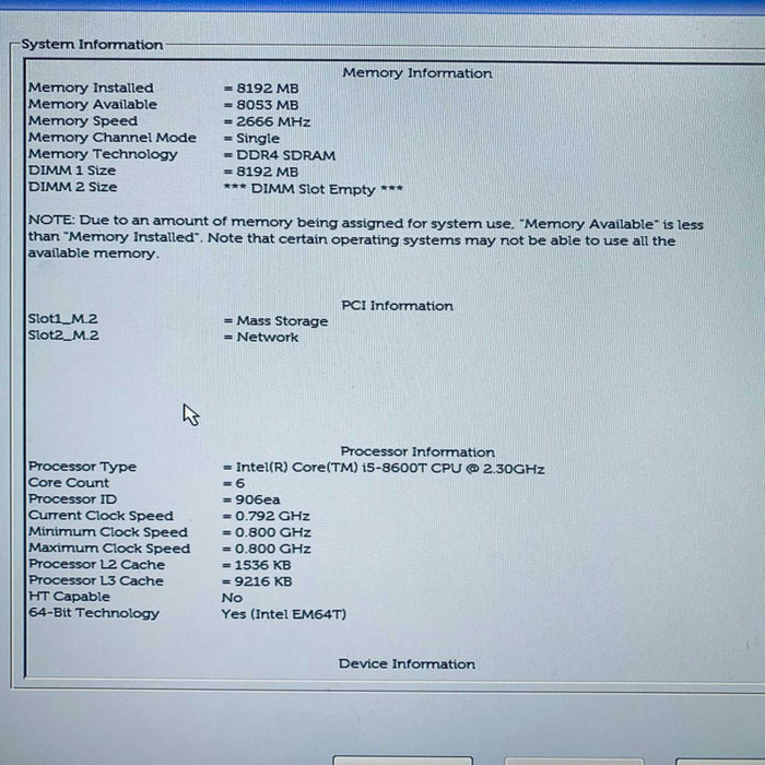 Dell OptiPlex 7060 Micro i5-8600T 8GB 256GB SSD Q=
