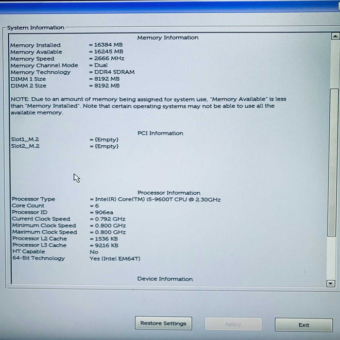 Dell OptiPlex 5070 USFF, Intel i5-9600t @2.3Ghz, 16GB RAM, 256GB SSD =