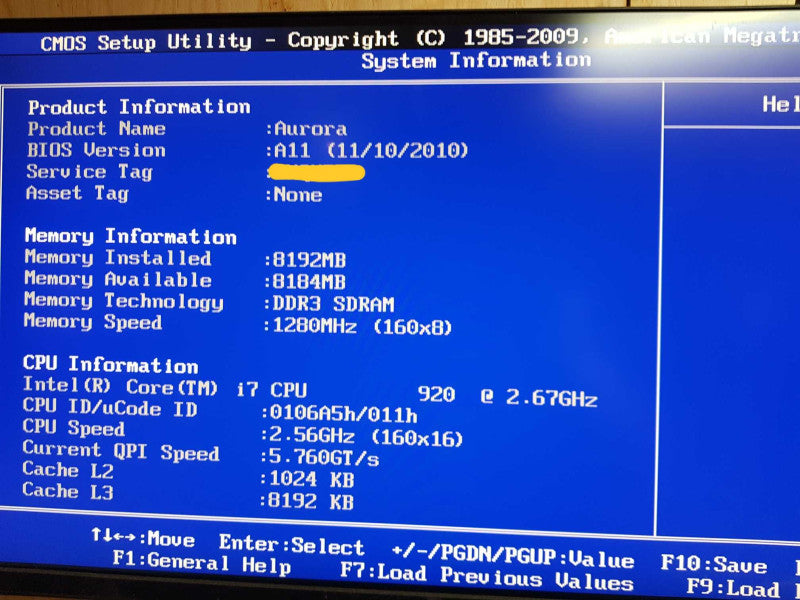 Alienware Aurora D01M - Intel i7-920 @ 2.67 GHZ 8GB Ram No HDD