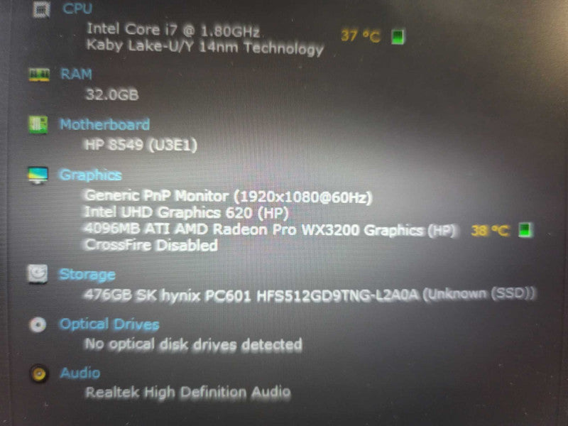 HP ZBook 14u G6 i7-8665u, 4GB Radeon WX3200,32GB DDR4, 512GB SSD **no battery Î²