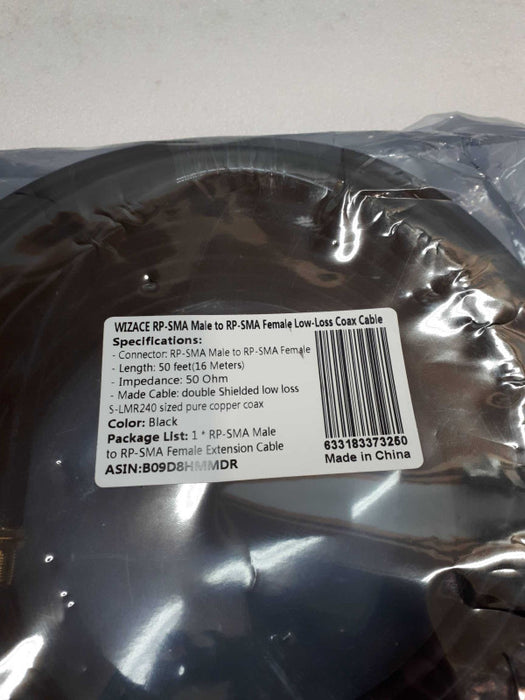 WIZACE 50 ft  RP-SMA Male to  RP-SMA Female Low-Loss Coax Cable- New Q&