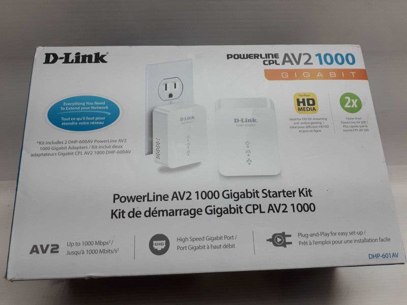 D-Link Powerline AV2 1000 Gigabit Powerline Starter Kit-DHP-601AV- New &