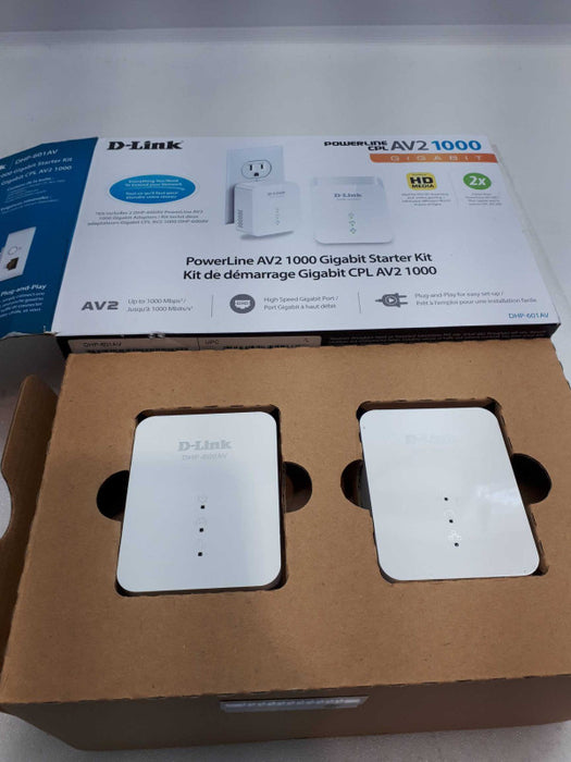 D-Link Powerline AV2 1000 Gigabit Powerline Starter Kit-DHP-601AV- New &