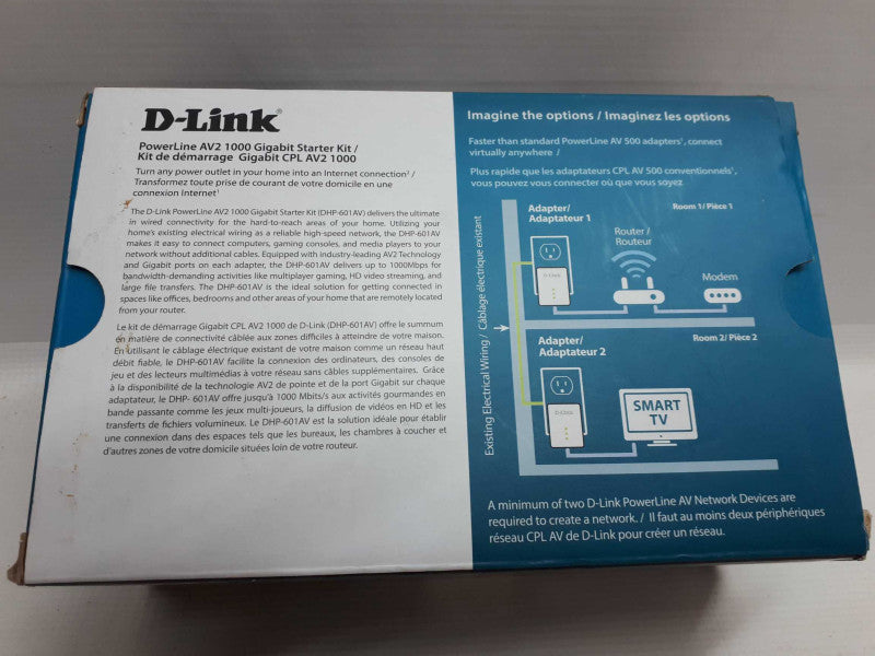D-Link Powerline AV2 1000 Gigabit Powerline Starter Kit-DHP-601AV- New &