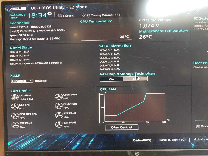 Asus Prime Z370-A Motherboard with intel i7-8700 @ 3.20 GHZ 16GB DDR4 Combo