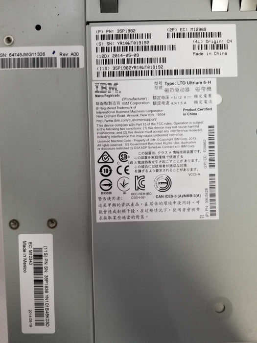 IBM LTO Ultrium 6-H 35P1982 39U3428 FC Short-Wave 8Gb/Sec Tape Drive Q_