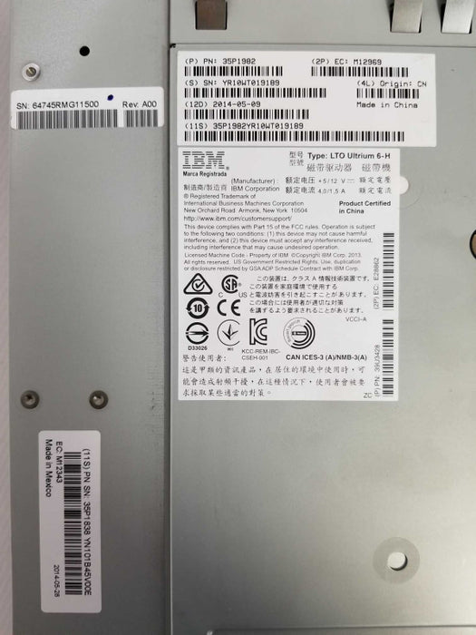 IBM LTO Ultrium 6-H 35P1982 39U3428 FC Short-Wave 8Gb/Sec Tape Drive Q_