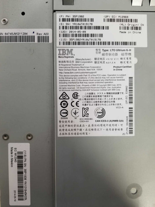 IBM LTO Ultrium 6-H 35P1982 39U3428 FC Short-Wave 8Gb/Sec Tape Drive Q_
